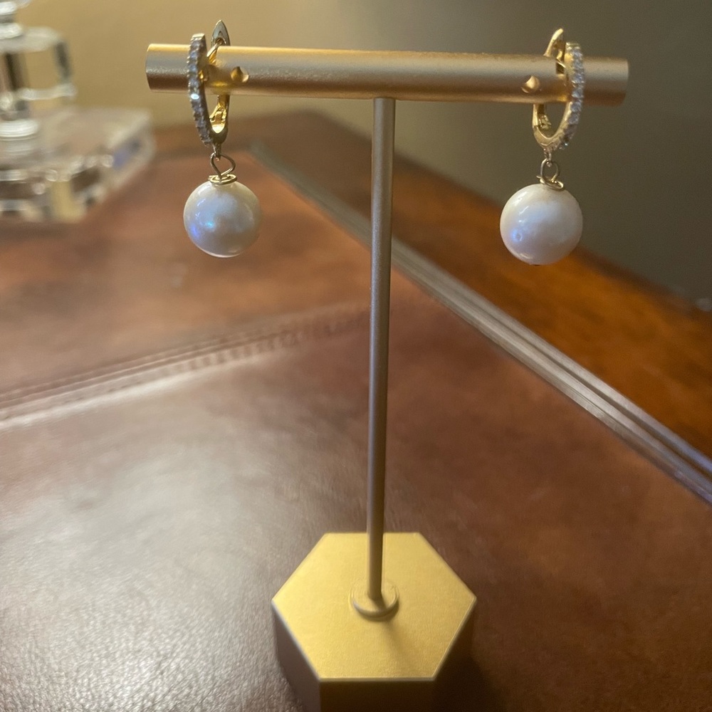 Freshwater pearl gold filled levered back earrings with CZ’s